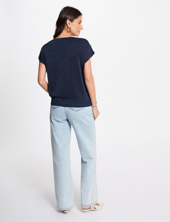 pull col en v manches courtes bleu petrole femme Pull col en V manches courtes bleu pétrole femme