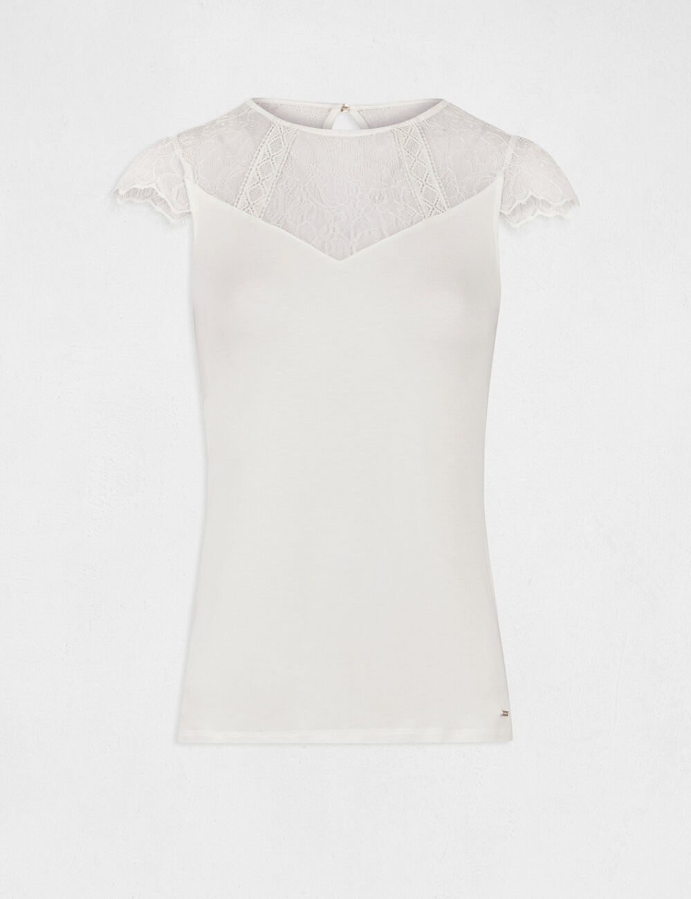 Short-sleeved t-shirt with lace ivory women