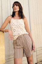 High-waisted striped shorts taupe women