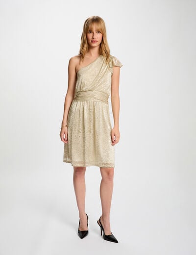 Asymmetric voile dress gold yellow women