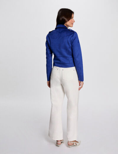 Zipped short suede jacket electric blue women