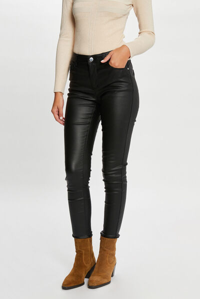 Skinny trousers wet effect rhinestones black ladies'