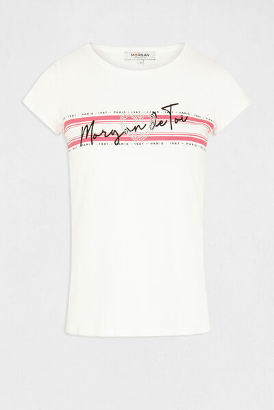 Short-sleeved t-shirt with message fuchsia ladies'