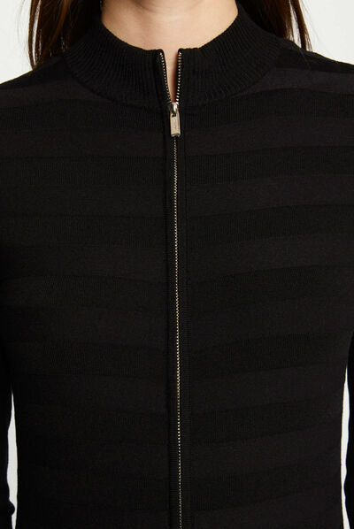Long-sleeved zipped cardigan black ladies'