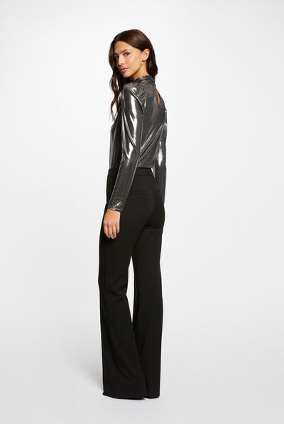 Metallised long-sleeved t-shirt silver ladies'