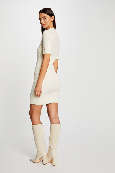 Fitted jumper dress with short sleeves ivory ladies'