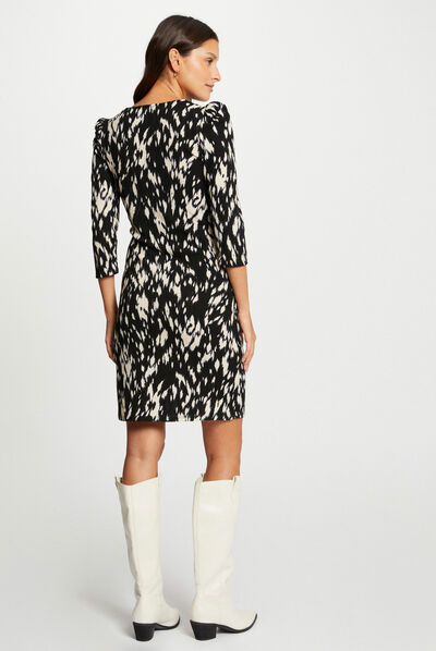 Draped fitted dress abstract print multico ladies'