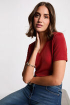 Short-sleeved t-shirt with V-neck dark orange women