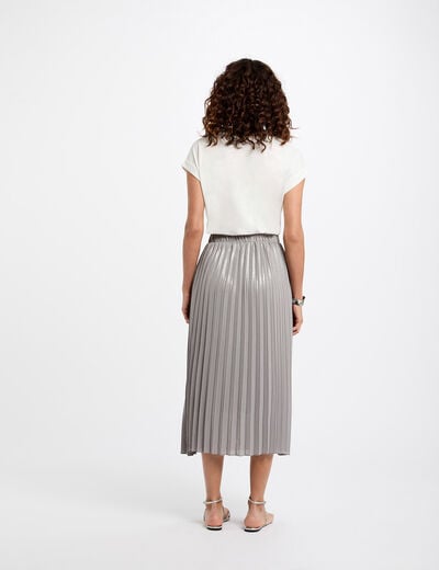 Maxi pleated skirt silver color women