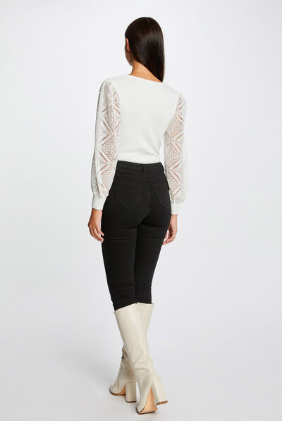 Jumper with laced long-sleeved ecru ladies'