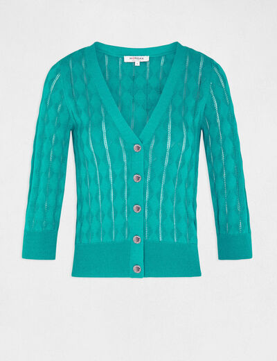 Buttoned 3/4-length sleeved cardigan mid-green ladies'