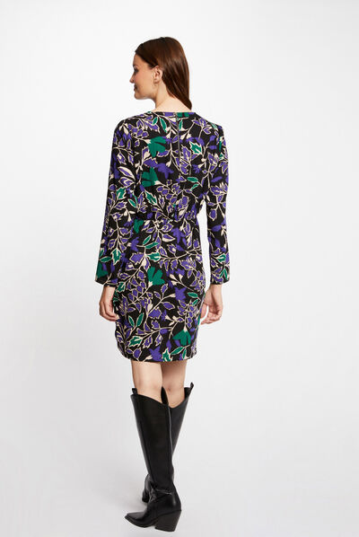 Straight dress round neck vegetal print multico ladies'