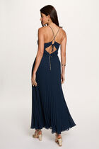 Long dress with open back navy blue women