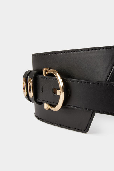Wide asymmetric belt black ladies'