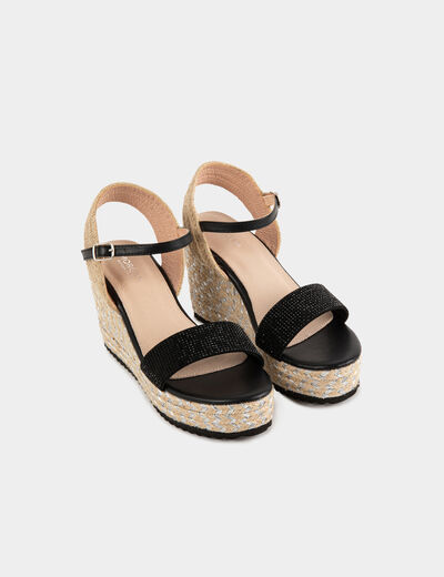 Sandals wedge heels with rhinestones black ladies'