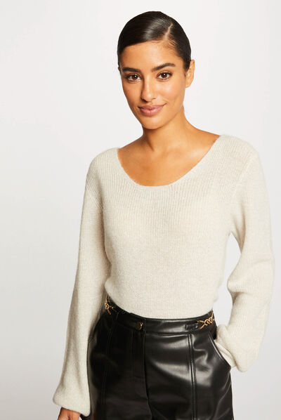 Long-sleeved jumper with round neck ivory ladies'