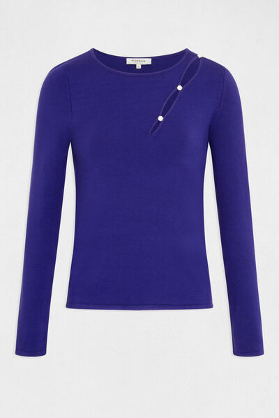 Long-sleeved jumper with slit mid blue ladies'