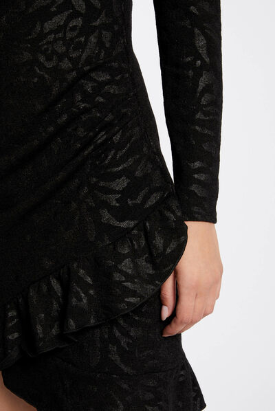 Draped fitted dress abstract print black ladies'