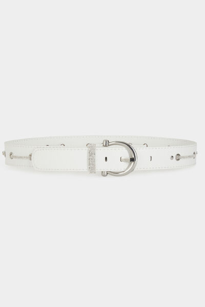 Belt with eyelets and rhinestones white ladies'