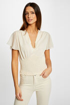 Smocked short-sleeved t-shirt medium ecru women