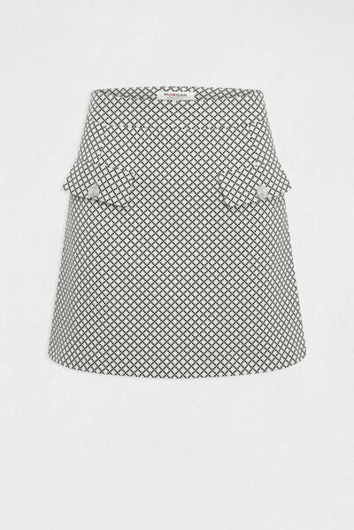Straight skirt with geometric print ecru ladies'
