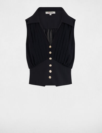 Sleeveless pleated top navy blue women