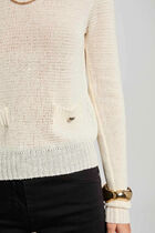 Jumper openwork and round neck ivory women