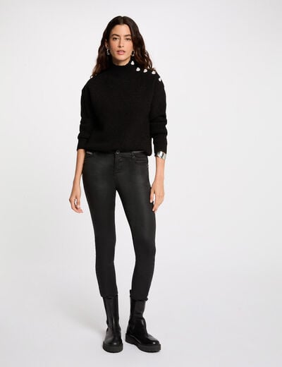 Slim trousers with wet effect black women
