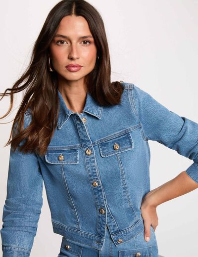Cropped denim jacket denim stone women