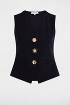 Sleeveless V-neck cardigan navy blue women