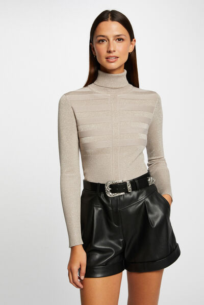 Long-sleeved jumper with turtleneck beige ladies'