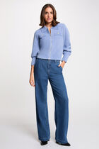 Gilet manches longues col à revers bleu femme
