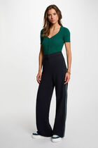 Wide-leg trousers with side stripes navy blue women