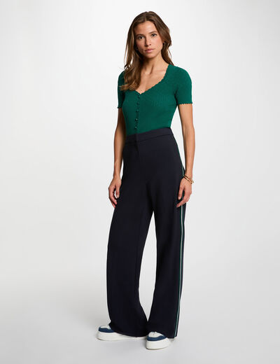 Wide-leg trousers with side stripes navy blue women