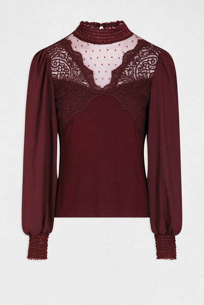 Long-sleeved t-shirt with lace plum ladies'