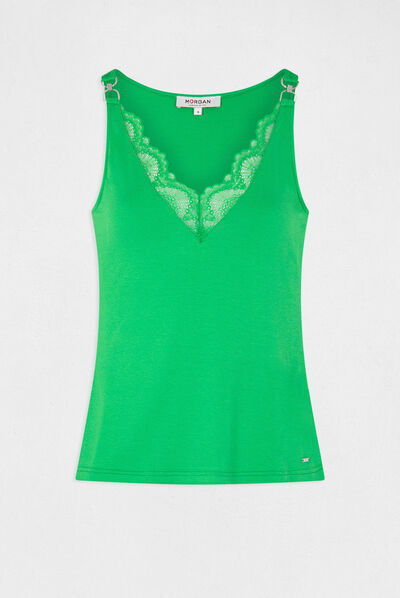 Vest top with thin straps and lace green ladies'