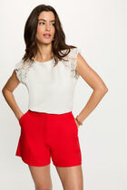 High-waisted shorts bright red women