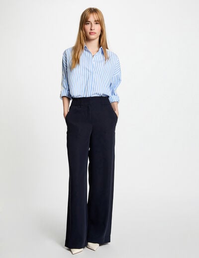 Wide leg trousers navy blue women