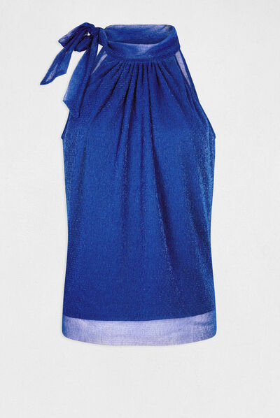 Vest top halter neck with bow blue ladies'