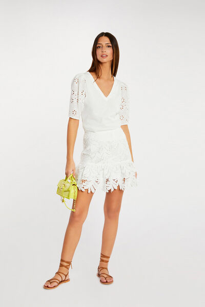 Fitted skirt with lace ecru ladies'