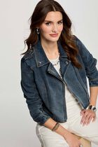 Short denim jacket stone wash denim women