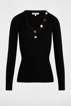 Long-sleeved jumper buttons fine knit black women