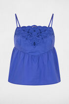Embroidered top with thin straps blue women