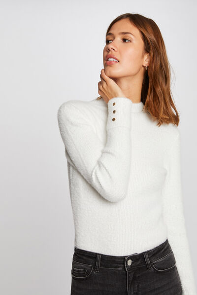 Fluffy knit long-sleeved jumper ecru ladies'