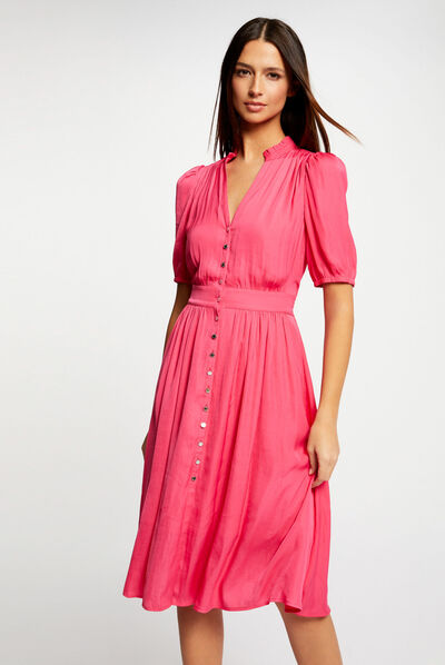 3/4-length sleeved buttoned dress medium pink ladies'