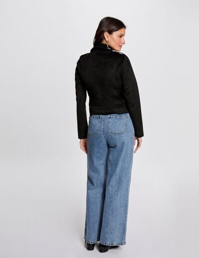 Zipped short suede jacket black women