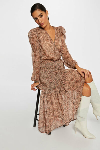 Maxi wrap dress with vegetal print multico ladies'
