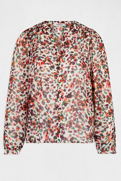 Long-sleeved shirt floral print ecru ladies'