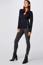 Long-sleeved jumper wrap-over neckline navy blue women