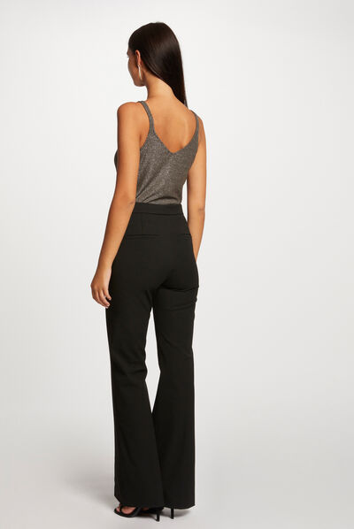Vest top V-neck and metallised threads dark green ladies'
